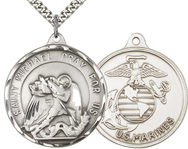 Pewter St. Michael / Marine Corps Medal, 1-1/4" dia., Your Choice of Chain, # 2179