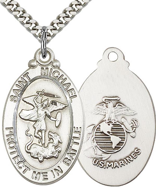 St. Michael / Marine Corps Medal, 1-1/8" tall, Fine Pewter, Your Choice of Chain, # 2185