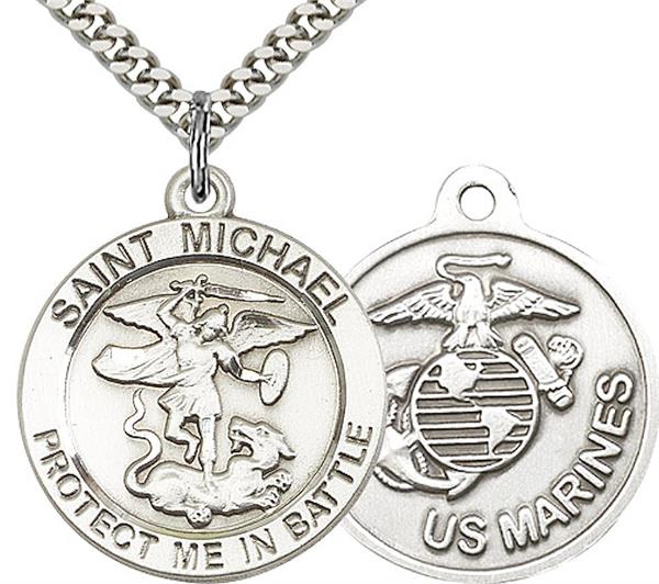 St. Michael / Marine Corps Medal, 1" dia., Fine Pewter, Your Choice of Chain, # 2187