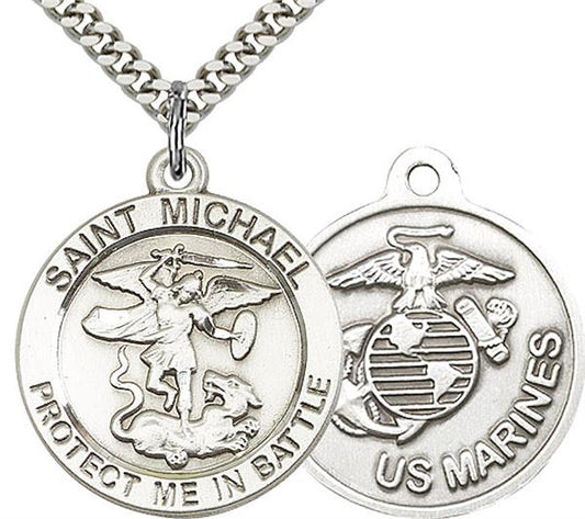 St. Michael / Marine Corps Medal, 1" dia., Fine Pewter, 24" Chain, # 2187 -sale