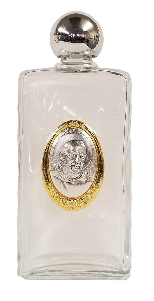 St. Padre Pio Glass Holy Water Bottles, 8oz, 5" Made in Italy, 3-Count Value Pack, # 21894