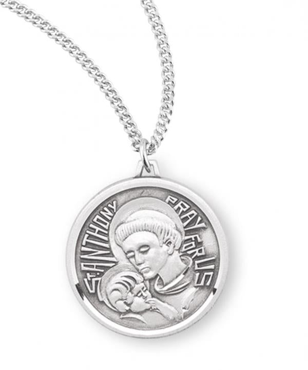 Sterling St. Anthony Round Medal, .8", Your choice of chain, # 21907|