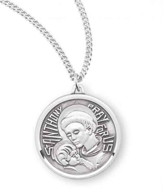 Sterling St. Anthony Round Medal, .8", Your choice of chain, # 21907|