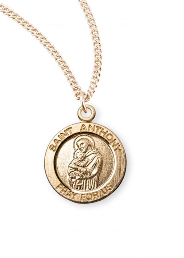 St. Anthony 16kt Gold over Sterling Medal, .8", Your choice of chain, # 21916||