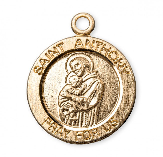 St. Anthony 16kt Gold over Sterling Medal, .8", Your choice of chain, # 21916