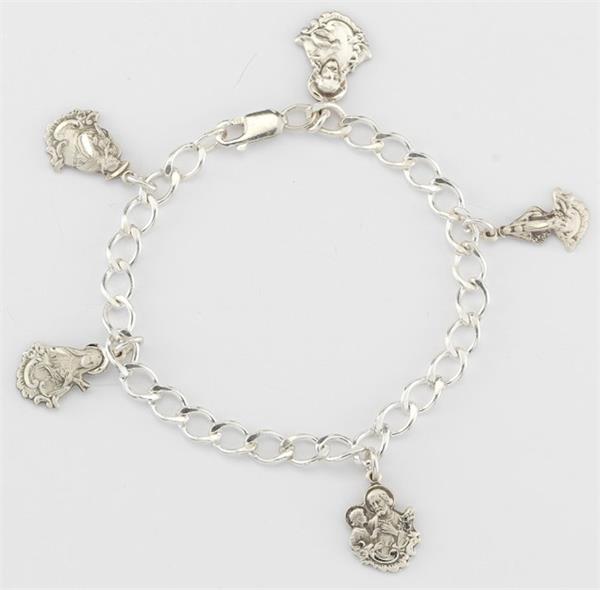 Solid Sterling Silver Charm Saint Medals Bracelet, # 21917