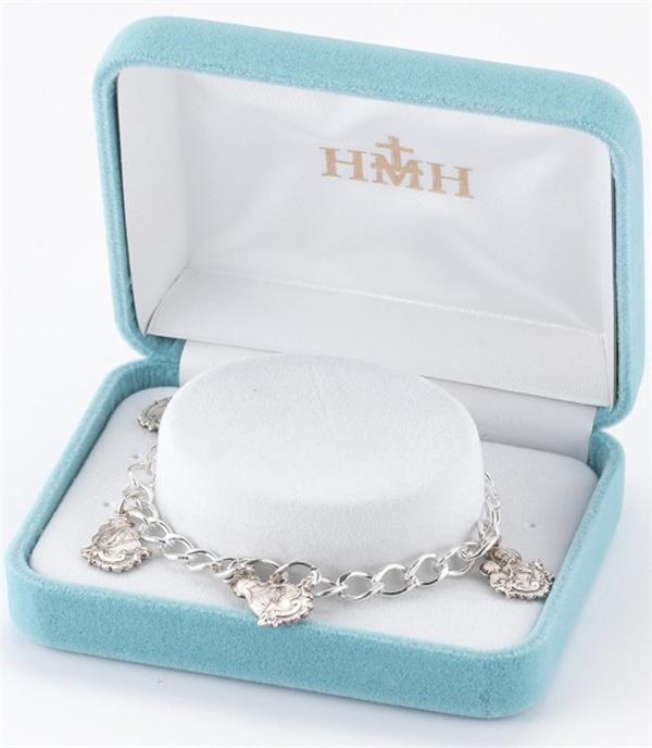 Solid Sterling Silver Charm Saint Medals Bracelet, # 21917|