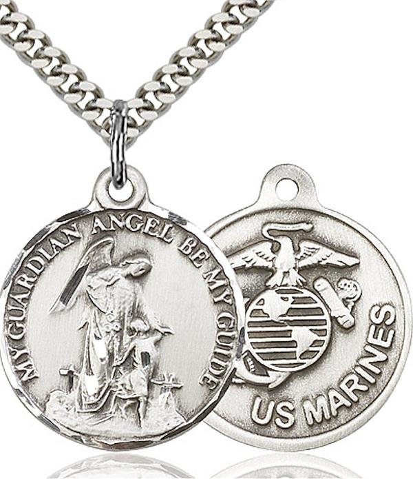 Guardian Angel / Marine Corps Medal, 3/4" tall, Fine Pewter, Your Choice of Chain, # 2196