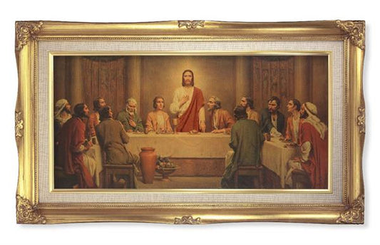 Chambers Last Supper Picture, 14"x24" Gold Finished Curved Wood Frame, Italian Print # 22049