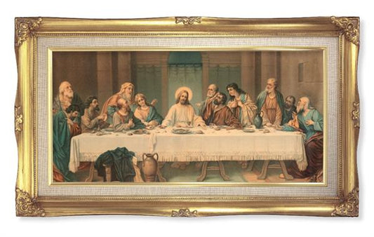 Parietti Last Supper Picture, 14"x24" Gold Finished Curved Wood Frame, Italian Print # 22050