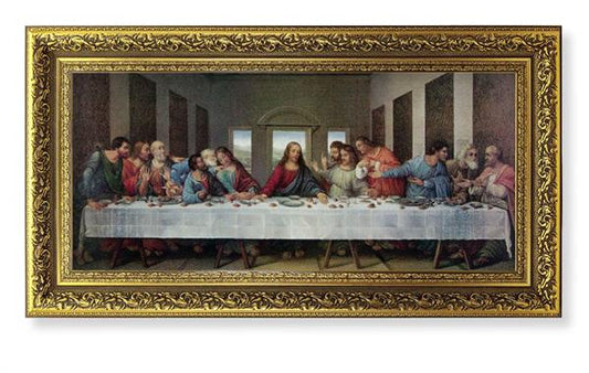 DaVinci Last Supper Picture, 14.5"x26" Detailed Wood Frame Under Glass, Italian Print # 22061