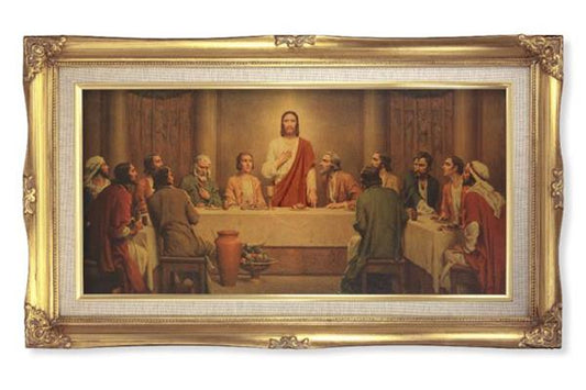 Chambers Last Supper Picture, 11.25"x18.5" Gold Finished Curved Wood Frame, Italian Print # 22066