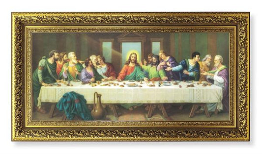 Zaberteri Last Supper Picture, 11-5/8"x19" Detailed Wood Frame Under Glass, Italian Print # 22072