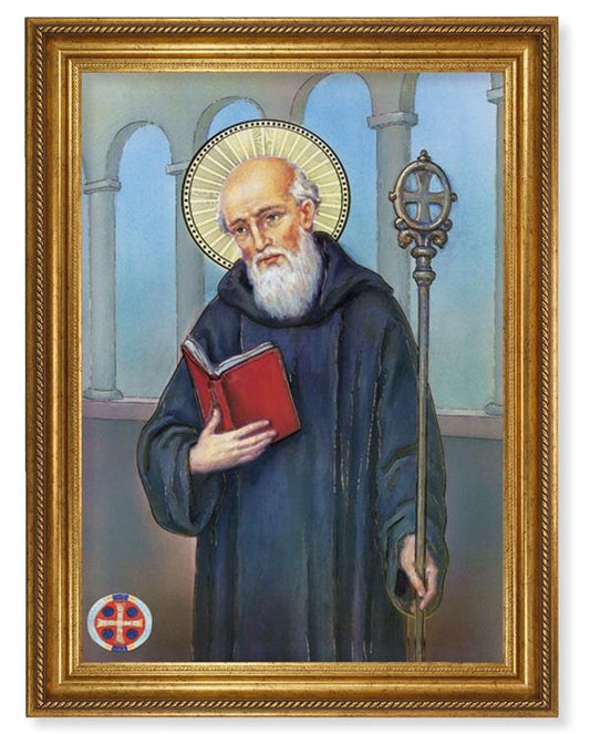 St. Benedict Picture, 24"x31" Antique Gold Finish Frame with Rope Detail , Italian Print # 22087