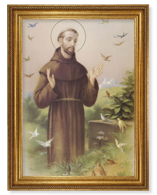 St. Francis of Assisi Picture, 24"x31" Antique Gold Finish Frame with Rope Detail , Italian Print # 22088