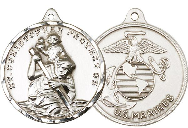 St. Christopher / Marine Corps Medal, Fine Pewter, 1-1/4" dia., Your Choice of Chain, # 2209