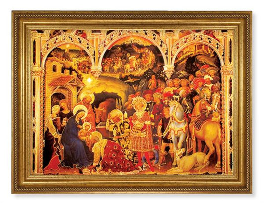 Adoration of The Magi Picture, 24"x31" Antique Gold Finish Frame with Rope Detail, Italian Print # 22095
