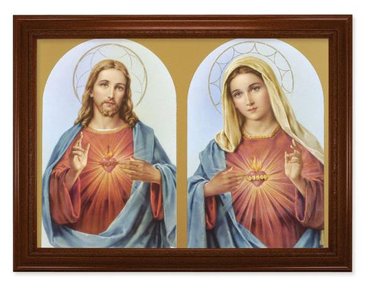 The Sacred Hearts Picture, 24"x31" Walnut Finish Frame with Fluted Detail, Italian Print # 22098
