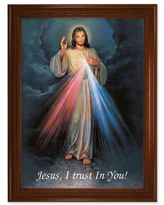 Divine Mercy Picture, 24"x31" Walnut Finish Frame with Fluted Detail , Italian Print # 22100
