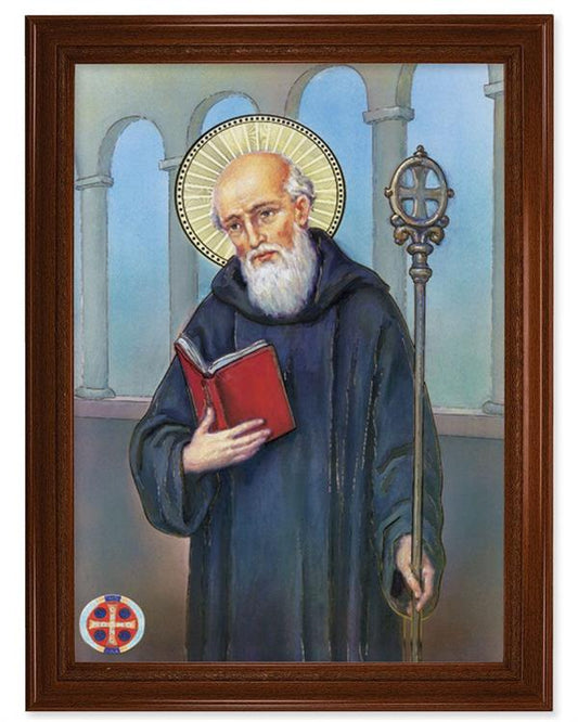 St. Benedict Picture, 24"x31" Walnut Finish Frame with Fluted Detail , Italian Print # 22107