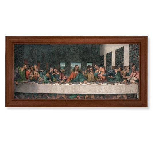 Da Vinci Last Supper, 15-1/4"x29-1/4 Walnut Finish Frame, Classic Fluting, Italian Print # 22116