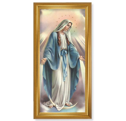 Our Lady of Grace Picture, 15-1/4"x29-1/4 Gold Crackle Finish Frame, Classic Fluting, Italian Print # 22125