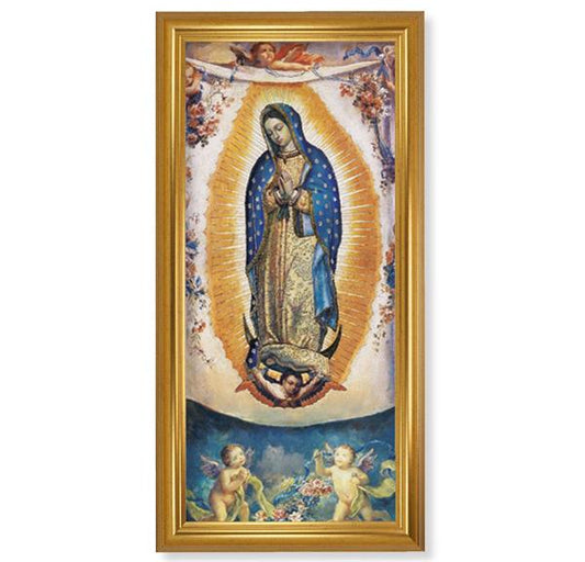 OL Guadalupe with Angels Picture, 15-1/4"x29-1/4 Gold Crackle Finish Frame, Classic Fluting, Italian Print # 22129