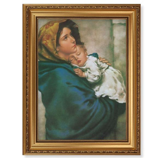 Madonna of The Streets Picture, 15-1/2"x19-1/2 Antique Gold Leaf Frame, Acanthus-Leaf Trim, Beaded Lip, Textured Italian Print # 22187