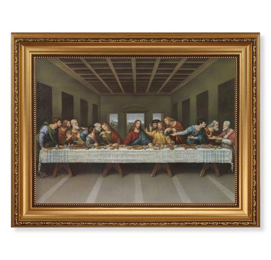 Davinci Last Supper Picture, 15-1/2"x19-1/2 Antique Gold Leaf Frame, Acanthus-Leaf Trim, Beaded Lip, Textured Italian Print # 22208
