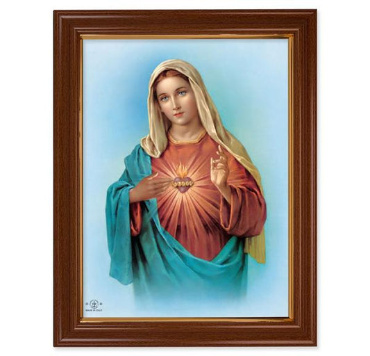 Immaculate Heart Picture, 15-1/2"x19-1/2 Walnut Finish Frame with Thin Gold Lip, Textured Italian Print # 22211