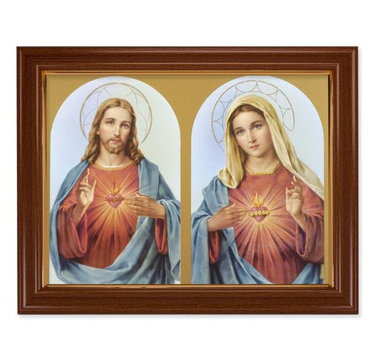 The Sacred Hearts Picture, 15-1/2"x19-1/2 Walnut Finish Frame with Thin Gold Lip, Textured Italian Print # 22212