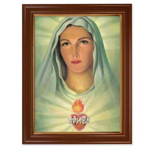 Immaculate Heart Picture, 15-1/2"x19-1/2 Walnut Finish Frame with Thin Gold Lip, Textured Italian Print # 22217