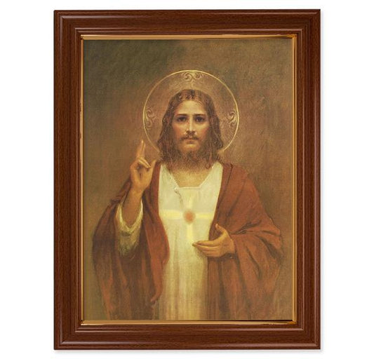 Chambers Sacred Heart Picture, 15-1/2"x19-1/2 Walnut Finish Frame with Thin Gold Lip, Textured Italian Print # 22218