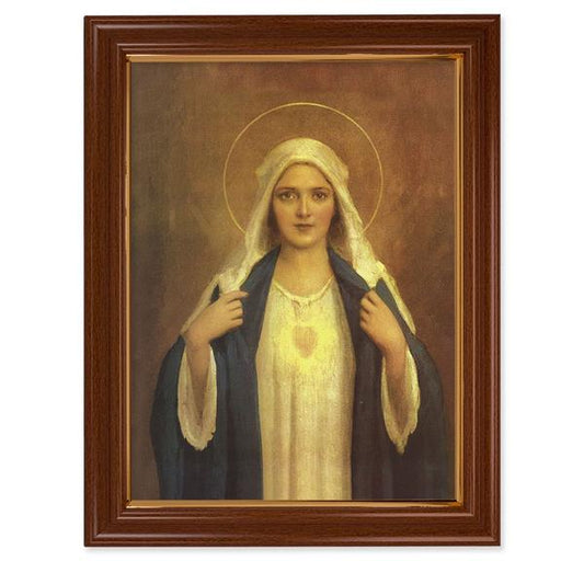 Chambers Immaculate Heart Picture, 15-1/2"x19-1/2 Walnut Finish Frame with Thin Gold Lip, Textured Italian Print # 22219