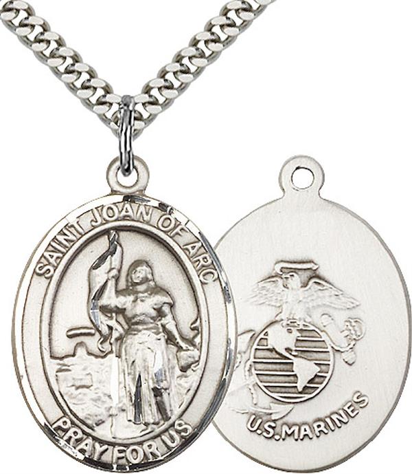 St. Joan of Arc Marine Corps Medal, 3/4" tall, Fine Pewter, Your Choice of Chain, # 2225