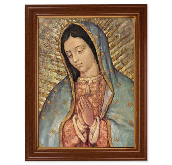 Our Lady of Guadalupe Portrait, 15-1/2"x19-1/2 Walnut Finish Frame with Thin Gold Lip, Textured Italian Print # 22239