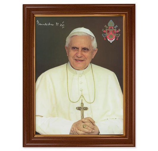 Pope Benedict XVI Picture, 15-1/2"x19-1/2 Walnut Finish Frame with Thin Gold Lip, Textured Italian Print # 22251