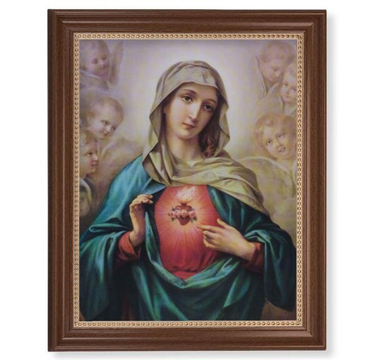 Immaculate Heart Picture, 13-1/2"x16-9/16 Walnut Finish Frame with Gold Beaded Lip, Textured Italian Print # 22270