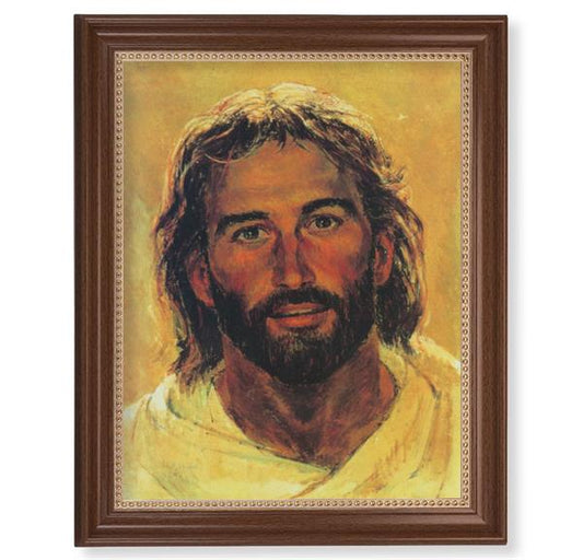 Hooks: Head of Christ Picture, 13-1/2"x16-9/16 Walnut Finish Frame with Gold Beaded Lip, Textured Italian Print # 22275