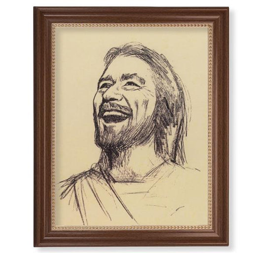 Segura: Joyful Christ Picture, 13-1/2"x16-9/16 Walnut Finish Frame with Gold Beaded Lip, Textured Italian Print # 22280