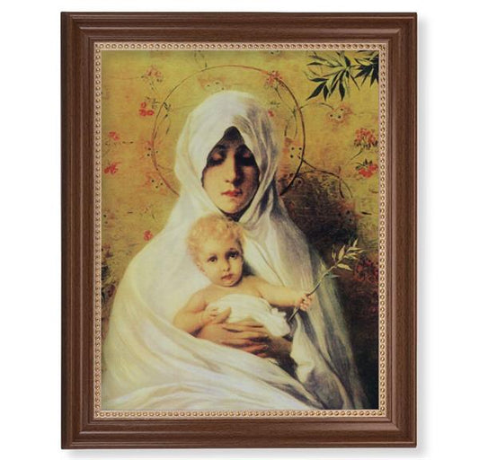 Chambers: Our Lady of The Palm Picture, 13-1/2"x16-9/16 Walnut Finish Frame with Gold Beaded Lip, Textured Italian Print # 22337