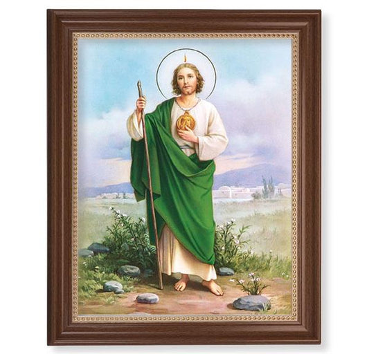 Saint Jude Picture, 13-1/2"x16-9/16 Walnut Finish Frame with Gold Beaded Lip, Textured Italian Print # 22348