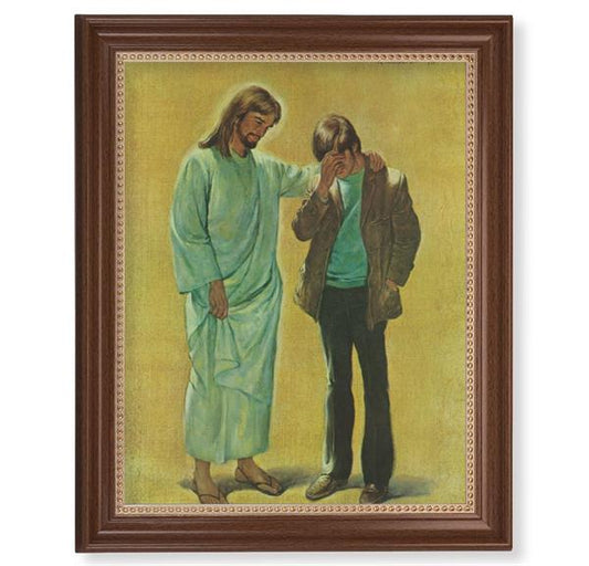 DeSoto: The Pardoning Picture, 13-1/2"x16-9/16 Walnut Finish Frame with Gold Beaded Lip, Textured Italian Print # 22358