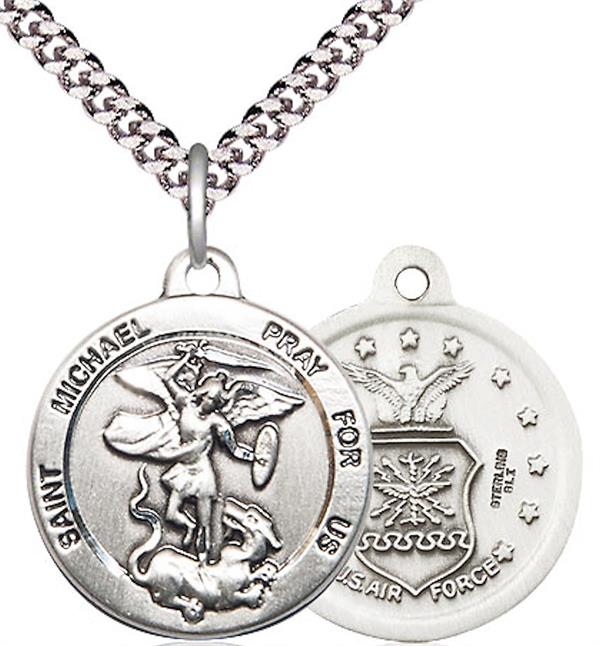St. Michael / Air Force Medal, Sterling Silver, 3/4" dia., Your Choice of Chain, # 2236