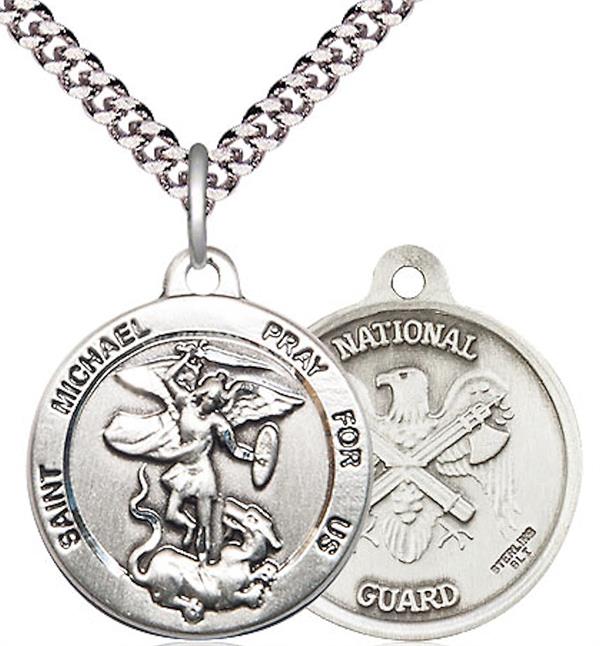 St. Michael / National Guard Medal, Sterling Silver, 3/4" dia., Your Choice of Chain, # 2242