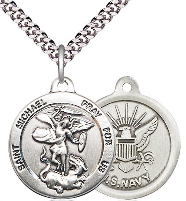 St. Michael / Navy Medal, Fine Pewter, 3/4" dia., Your Choice of Chain, # 2246