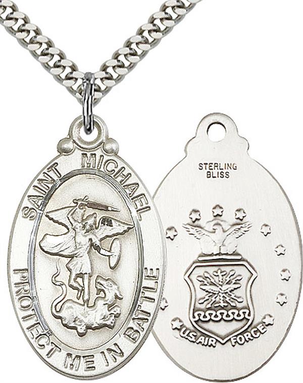 St. Michael / Air Force Medal, 1-1/8" tall, Sterling Silver, Your Choice of Chain, # 2247