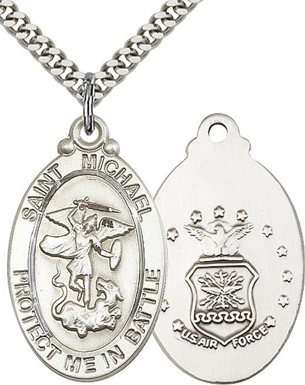 St. Michael / Air Force Medal, 1-1/8" tall, Fine Pewter, Your Choice of Chain, # 2248
