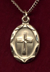 3/4" Oval Framed Cross Necklace, 14kt Gold Filled, Your Choice of Chain, # 2253