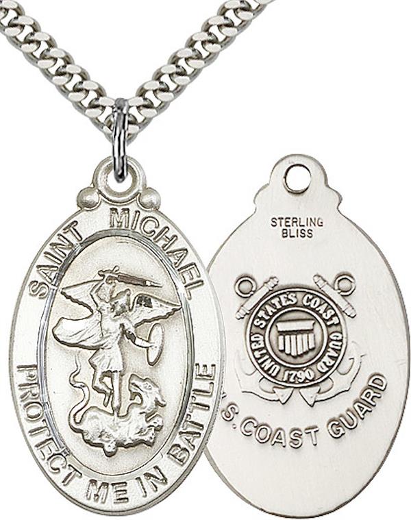 St. Michael / Coast Guard Medal, 1-1/8" tall, Sterling Silver, Your Choice of Chain, # 2262